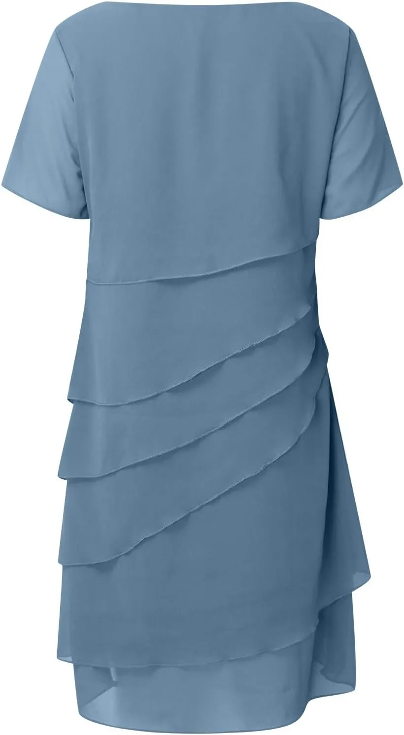 Mother of The Bride Dress for Women Elegant Formal Dress Chiffon Flowy Evening Outfit Party Dress Ruffle Flowy Dress