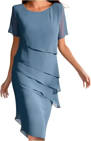 Mother of The Bride Dress for Women Elegant Formal Dress Chiffon Flowy Evening Outfit Party Dress Ruffle Flowy Dress