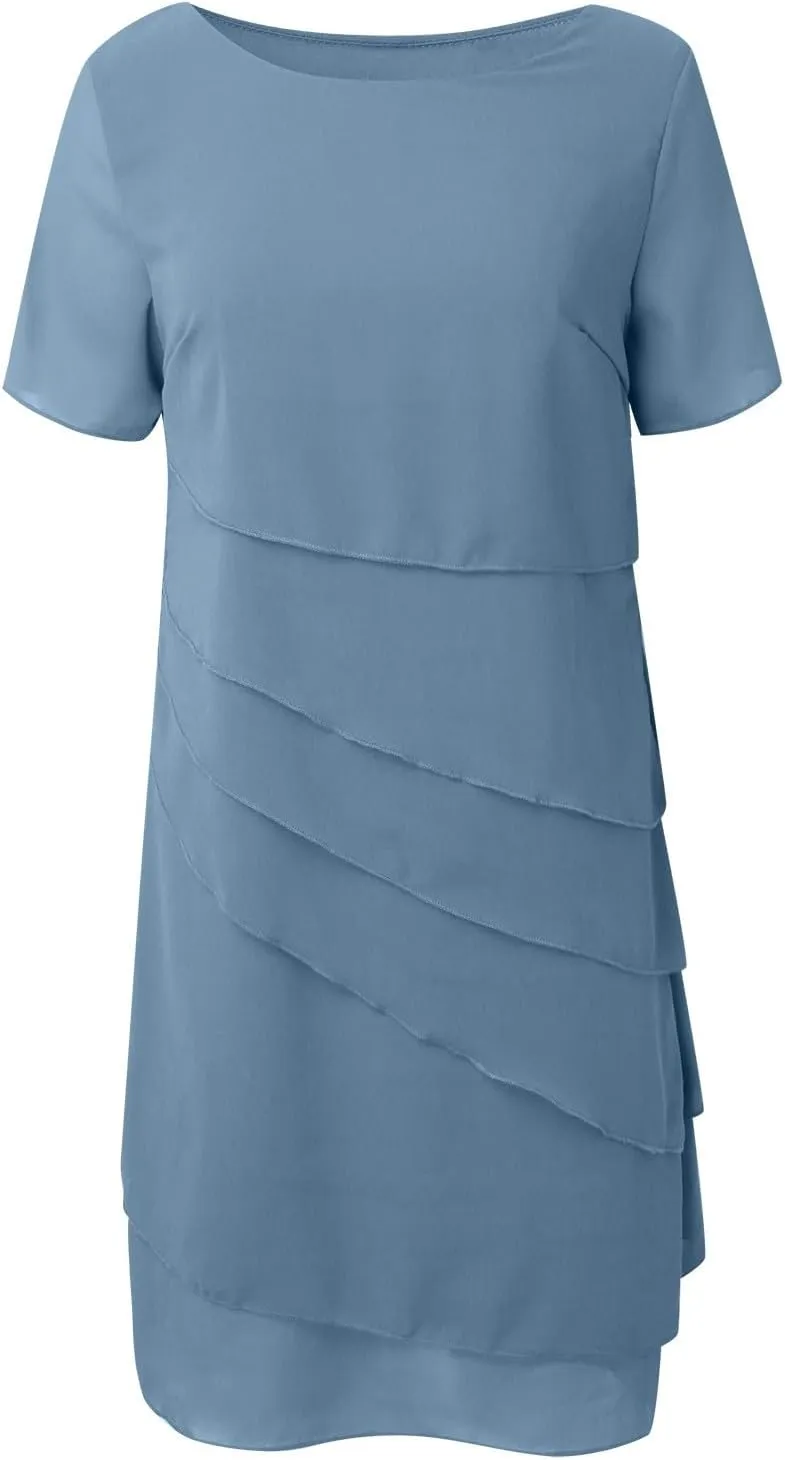 Mother of The Bride Dress for Women Elegant Formal Dress Chiffon Flowy Evening Outfit Party Dress Ruffle Flowy Dress