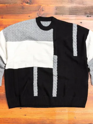 Patchwork Knit Crewneck Sweater in Black