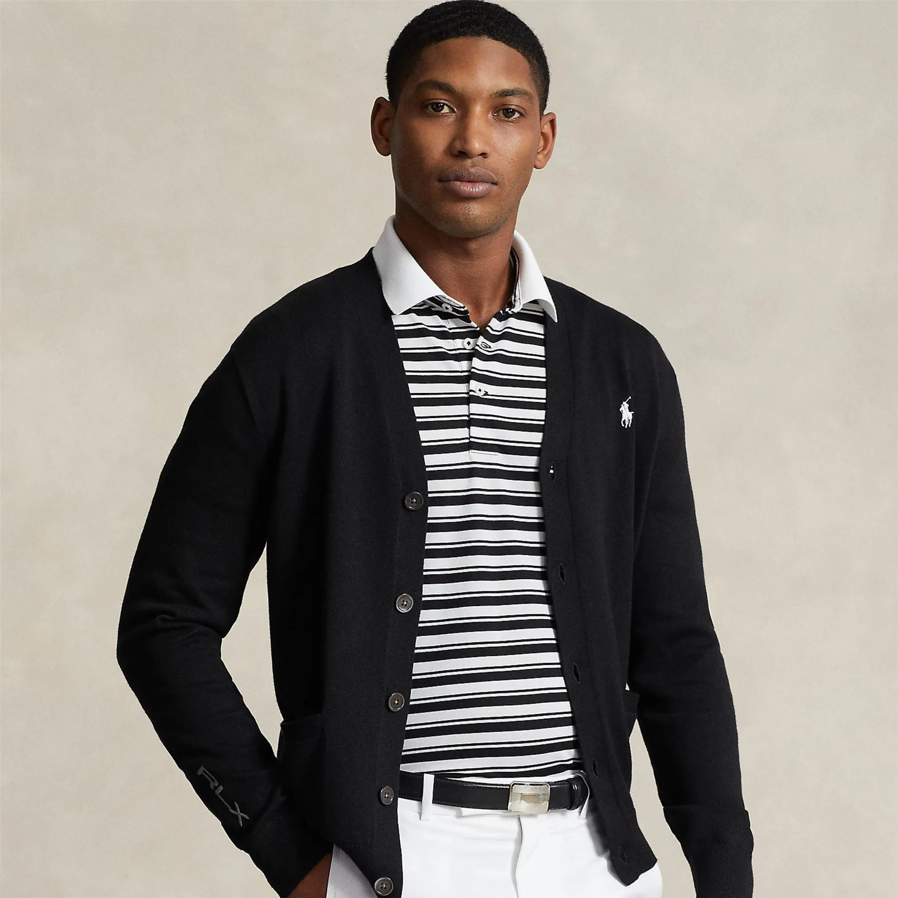 Performance Cotton-Blend Cardigan Polo Black - SS24