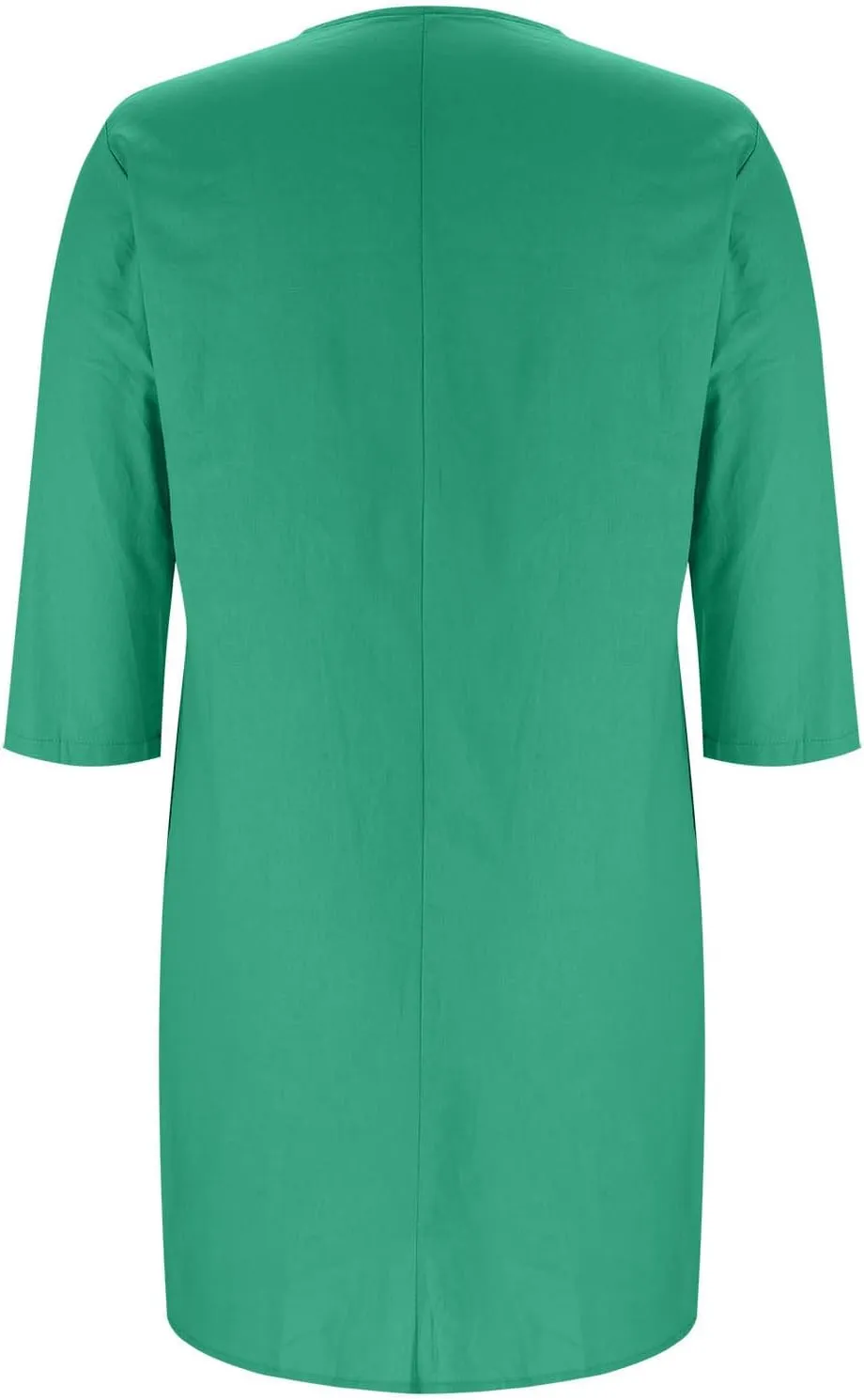 Plus Size Cotton Linen Dress Women's Summer Loose V Neck Vintage 3/4 Sleeve Baggy Lightweight Casual Solid Midi Dress