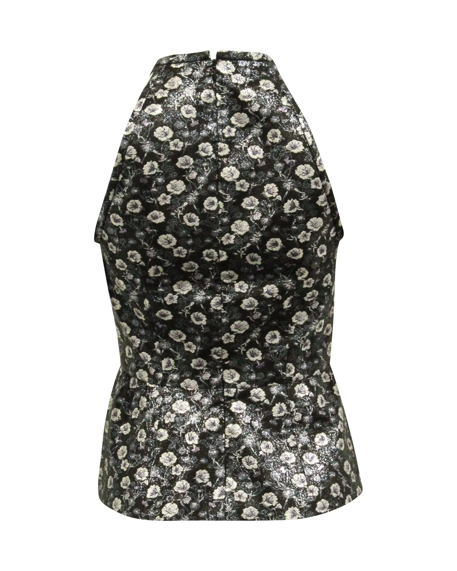 Prada Metallic Floral Halter Top in Black Polyester