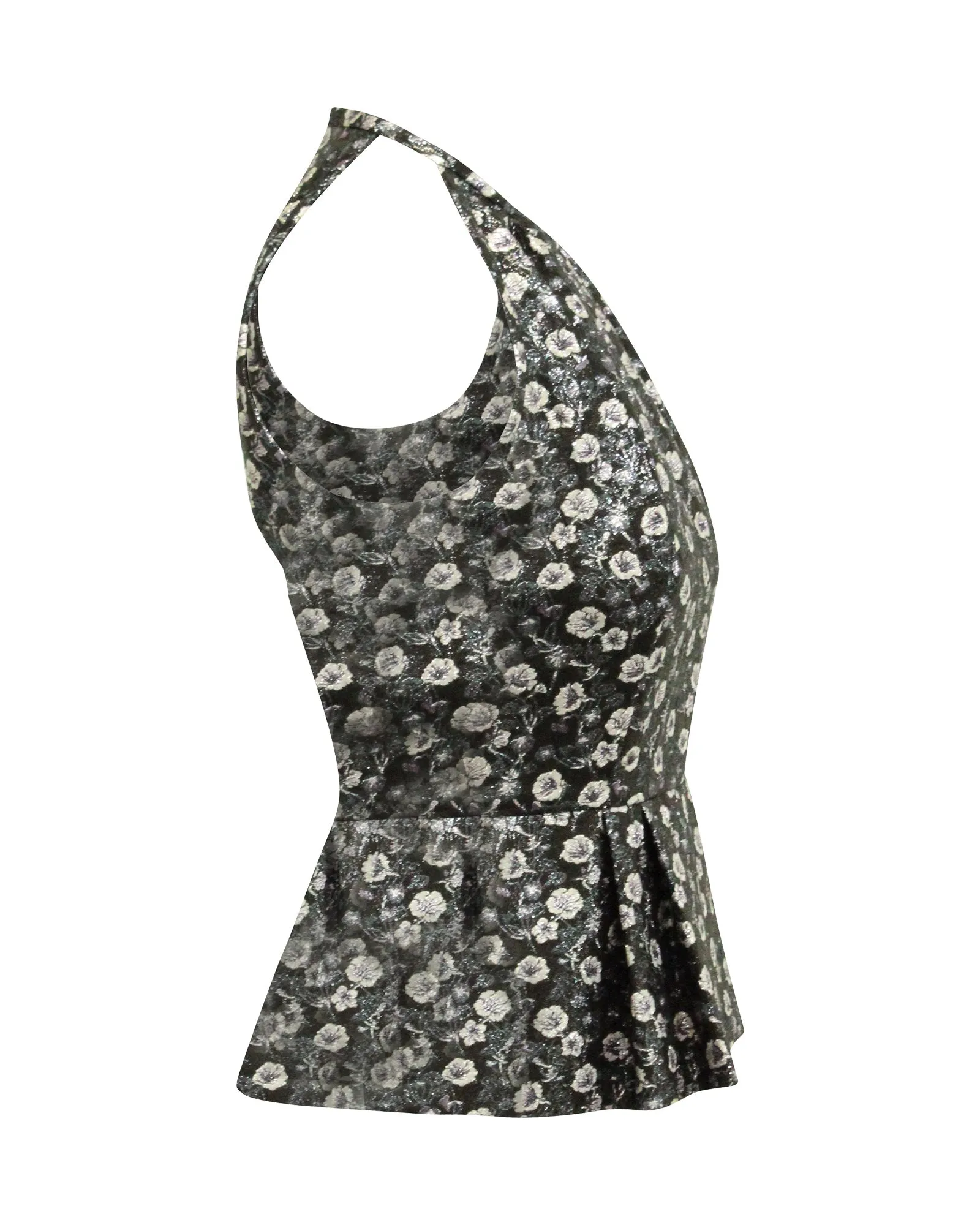 Prada Metallic Floral Halter Top in Black Polyester