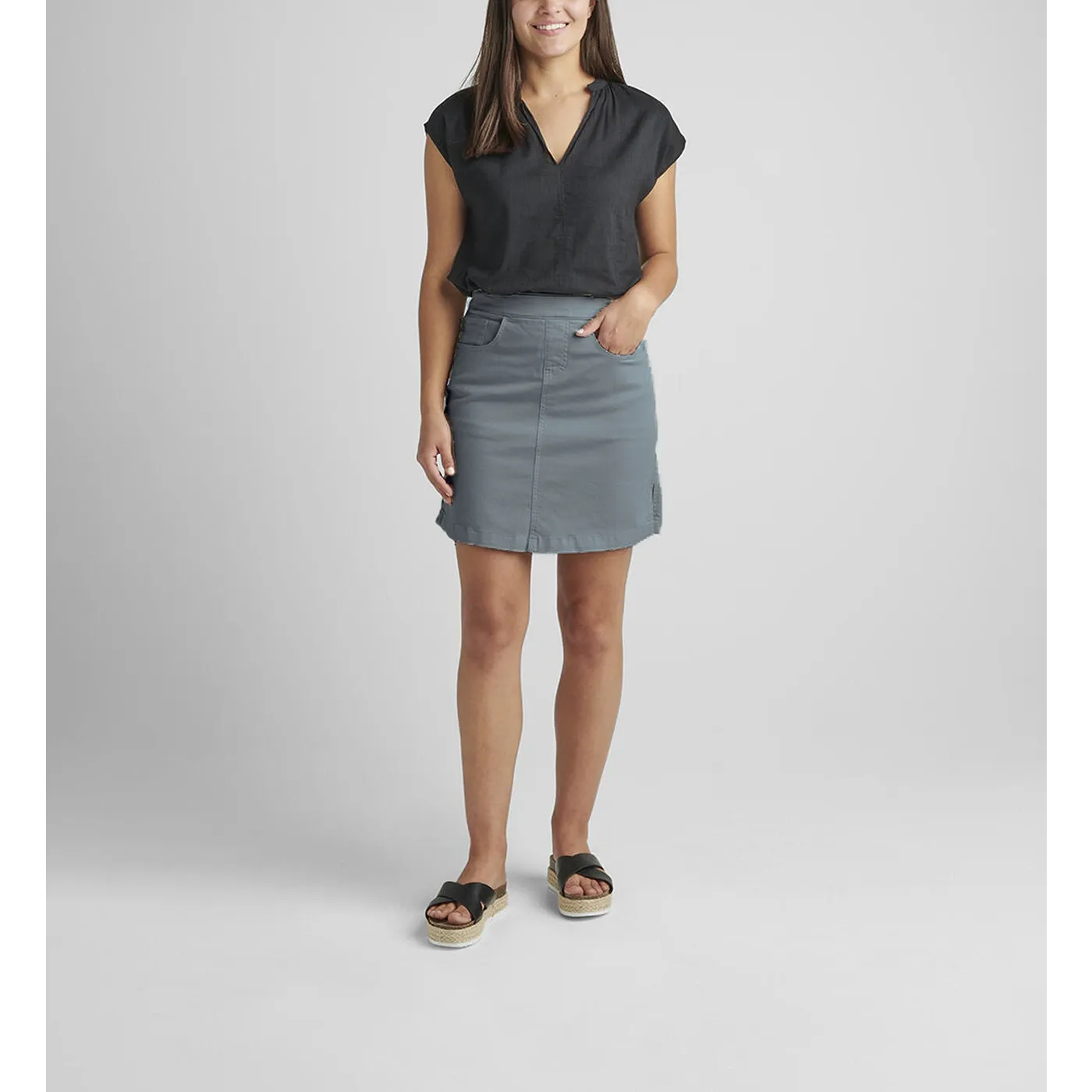 Pull-On Grey Cotton Skirt