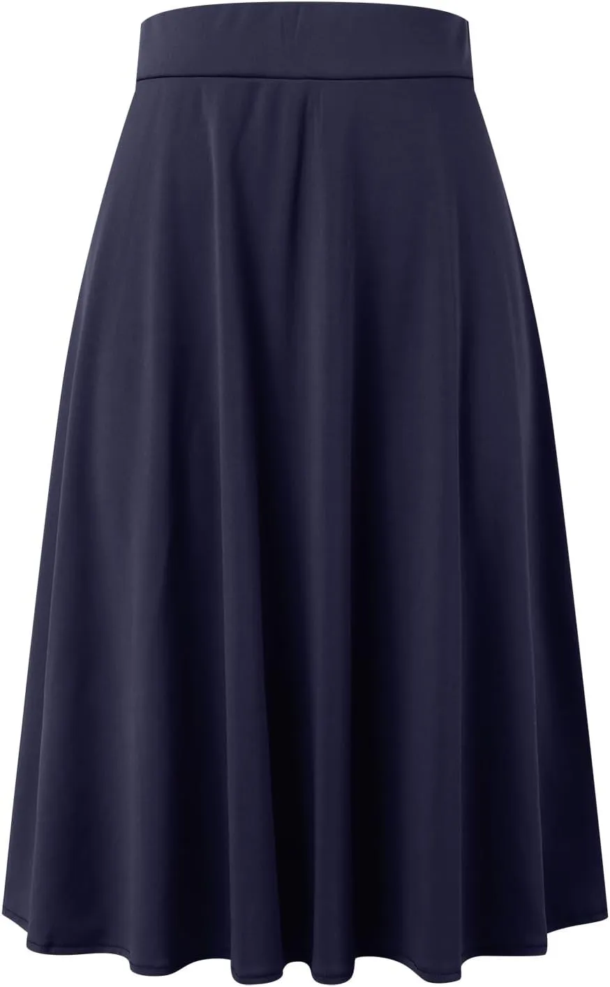 Pullover Skirts for Women High Waisted Casual Midi Length Elastic Waist Skirt with Minimalist Lightweight Fabric