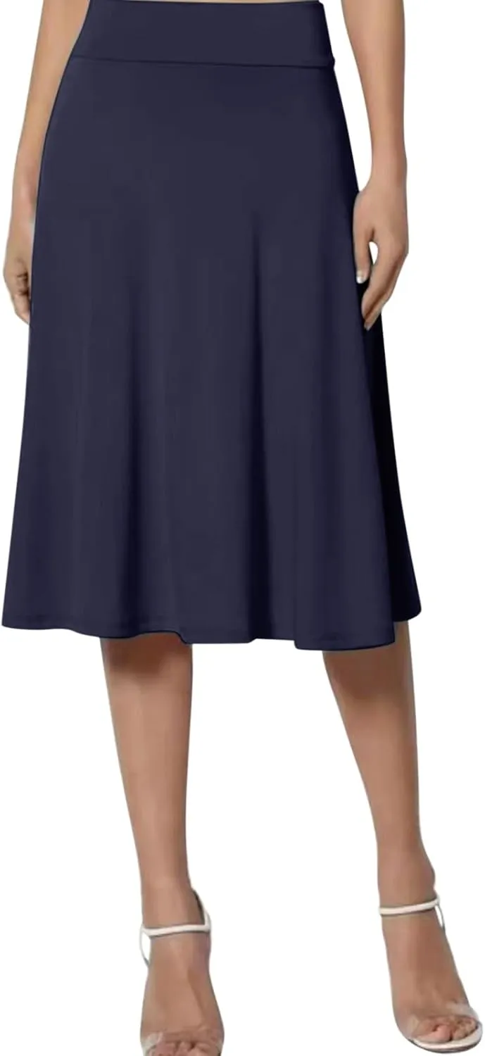 Pullover Skirts for Women High Waisted Casual Midi Length Elastic Waist Skirt with Minimalist Lightweight Fabric