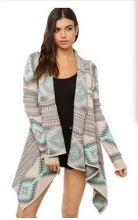 Shawl Collar Asymmetric Print Cardigan Sweater