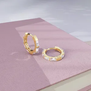 Solid 925 Sterling Silver Clove Zircon Huggie Earrings Gold