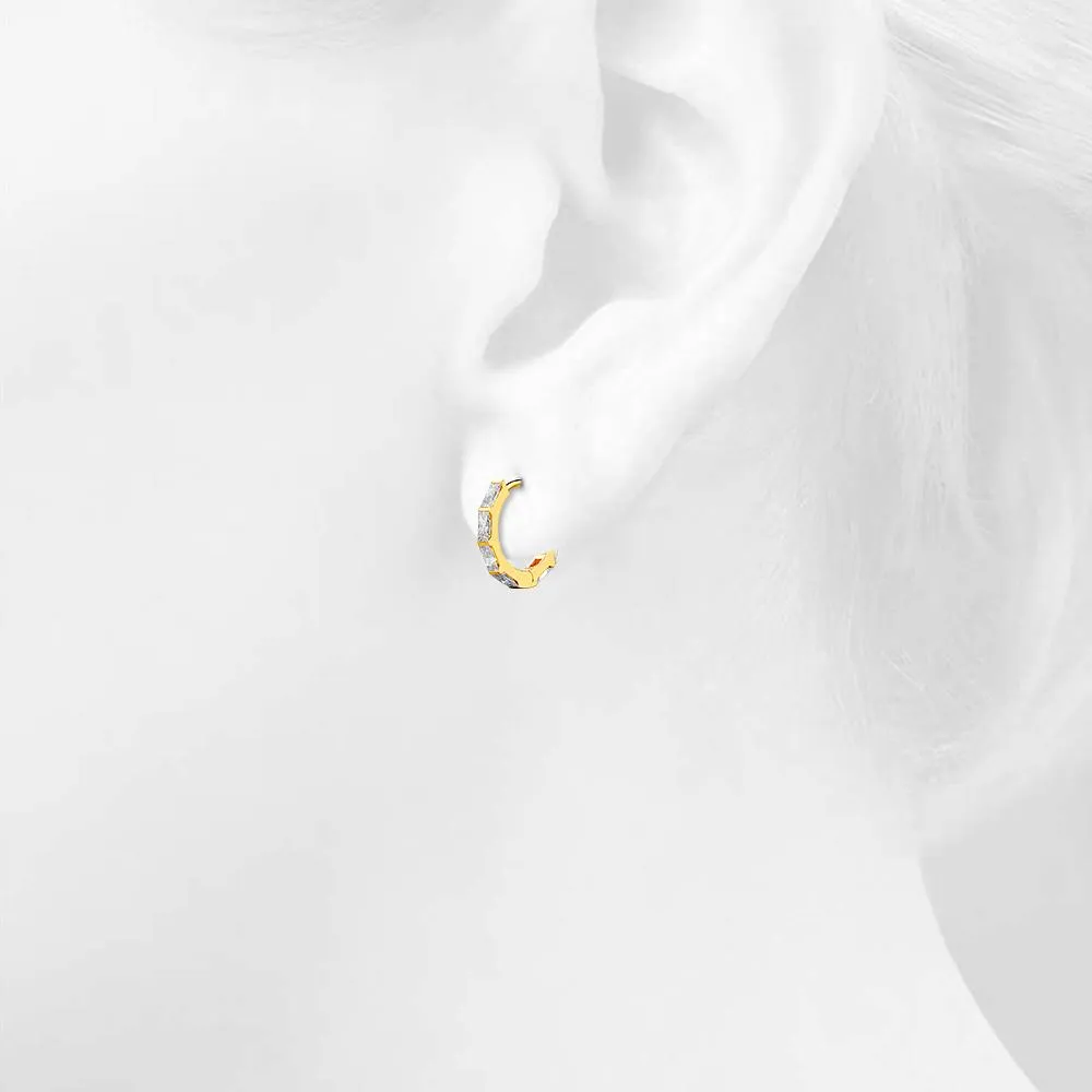 Solid 925 Sterling Silver Clove Zircon Huggie Earrings Gold