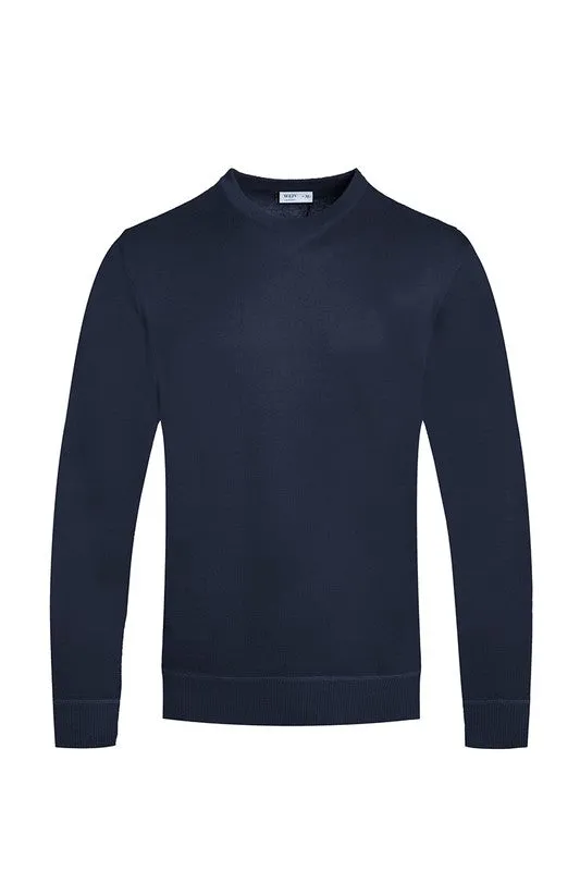 SOLID COLOR ROUND NECK SWEATER