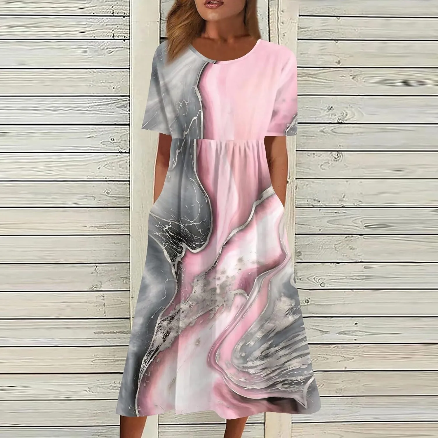 Spring Dresses for Women 2025 Short Sleeve Crew Neck Floral Long Flowy Dress Summer Dresses for Women 2025 Going Out Dress