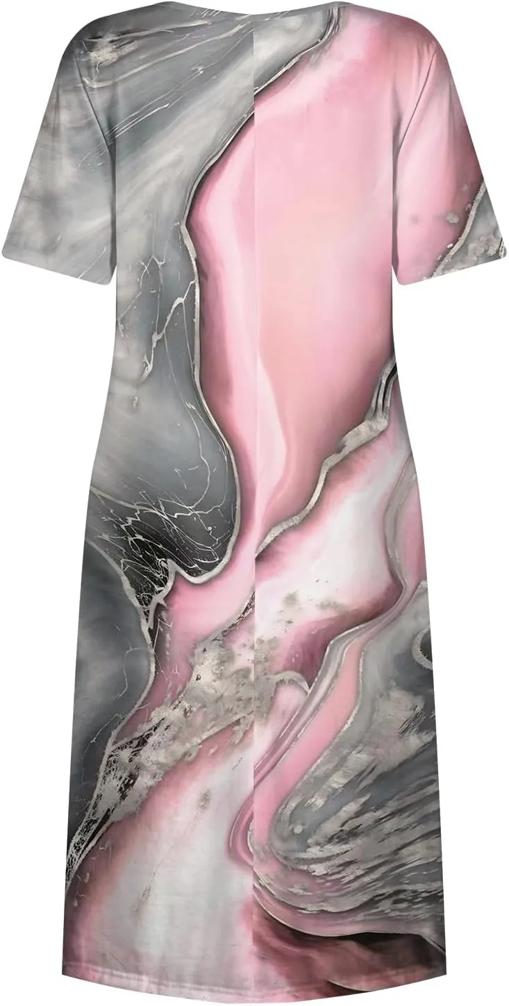 Spring Dresses for Women 2025 Short Sleeve Crew Neck Floral Long Flowy Dress Summer Dresses for Women 2025 Going Out Dress