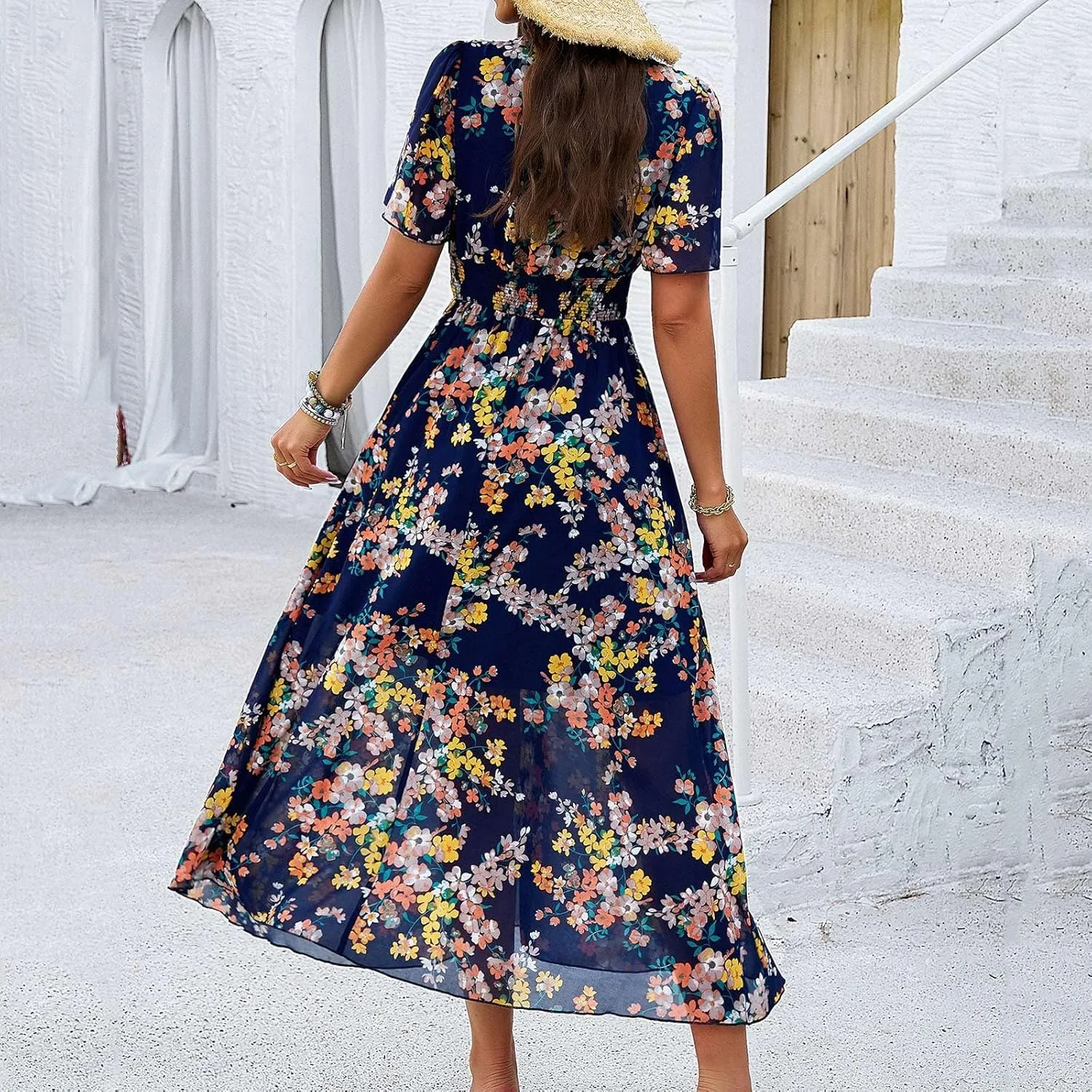 Summer Dresses for Women 2025 Women Dresses Flowy Dresses for Women Flowy Waist Pleated Swing