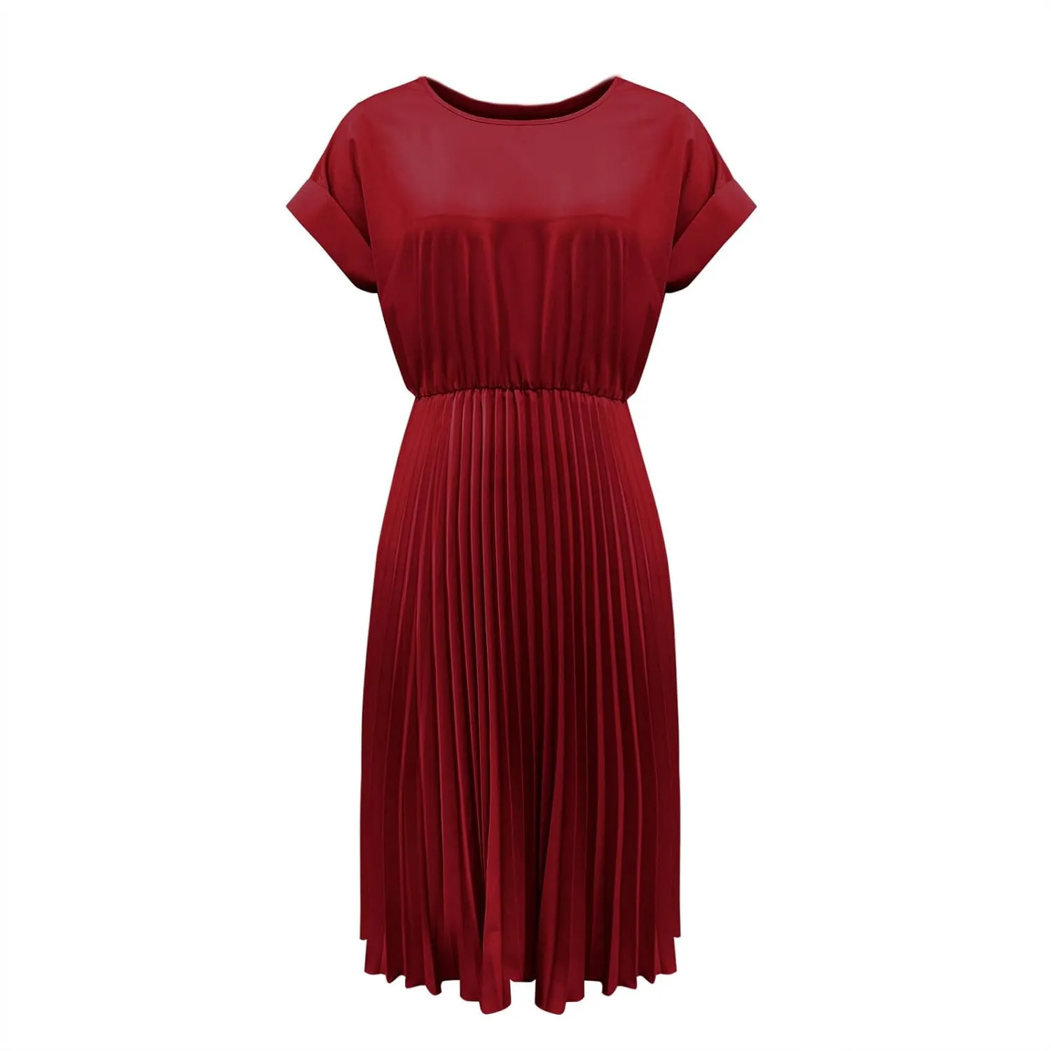Summer Dresses for Women Dressy Elegant Short Sleeve Pleated Flowy Midi Dress Flowy Beach Party Long Sundress