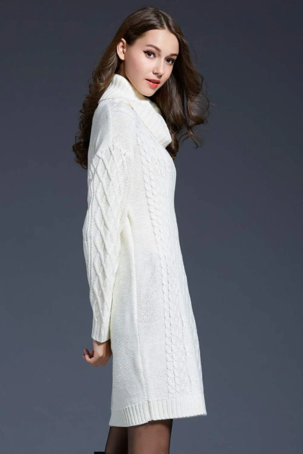 Swanky Soft Cowl Neck Mini Sweater Dress