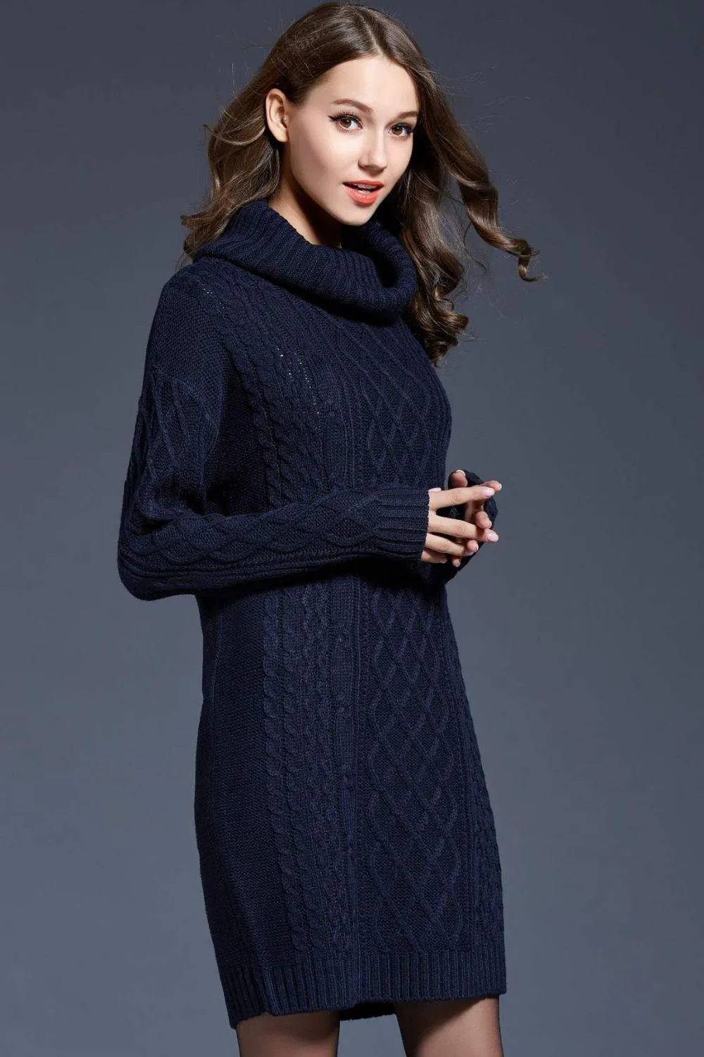 Swanky Soft Cowl Neck Mini Sweater Dress