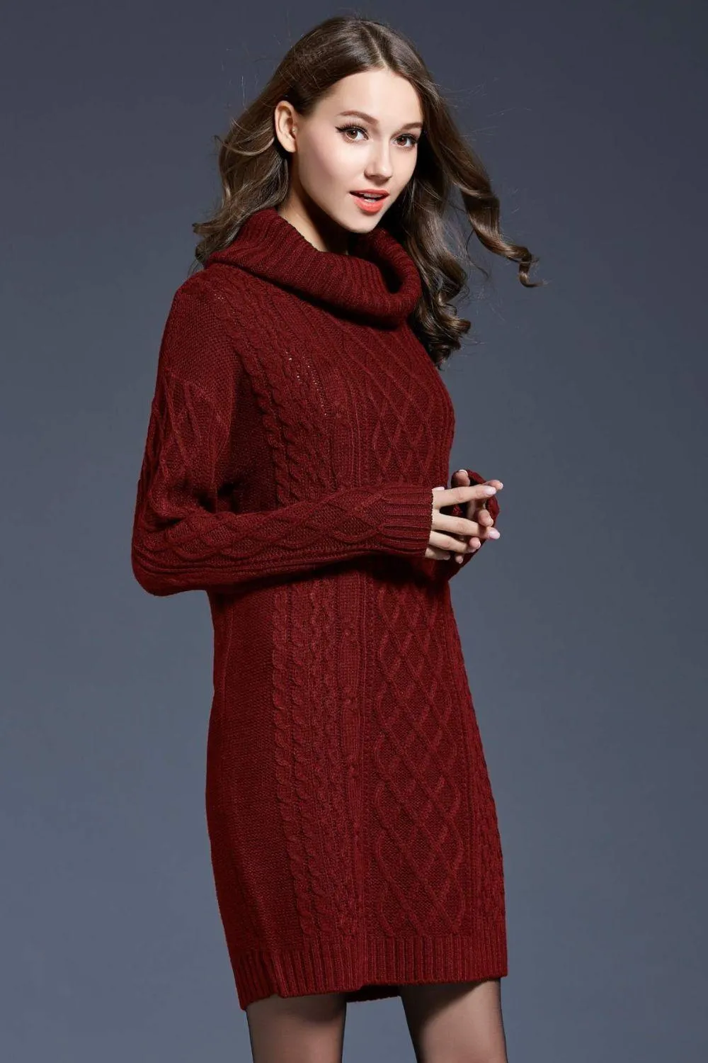 Swanky Soft Cowl Neck Mini Sweater Dress