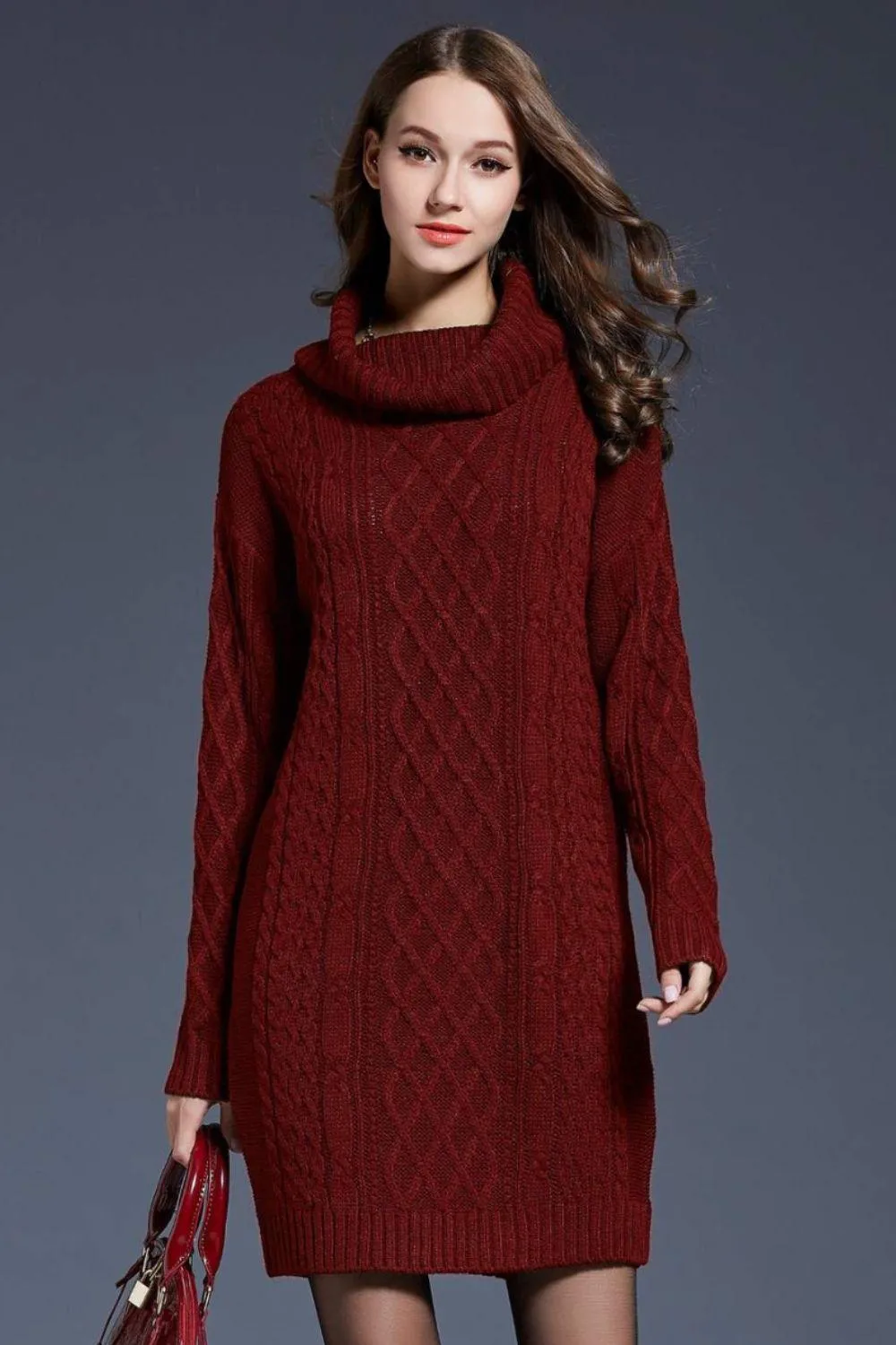 Swanky Soft Cowl Neck Mini Sweater Dress