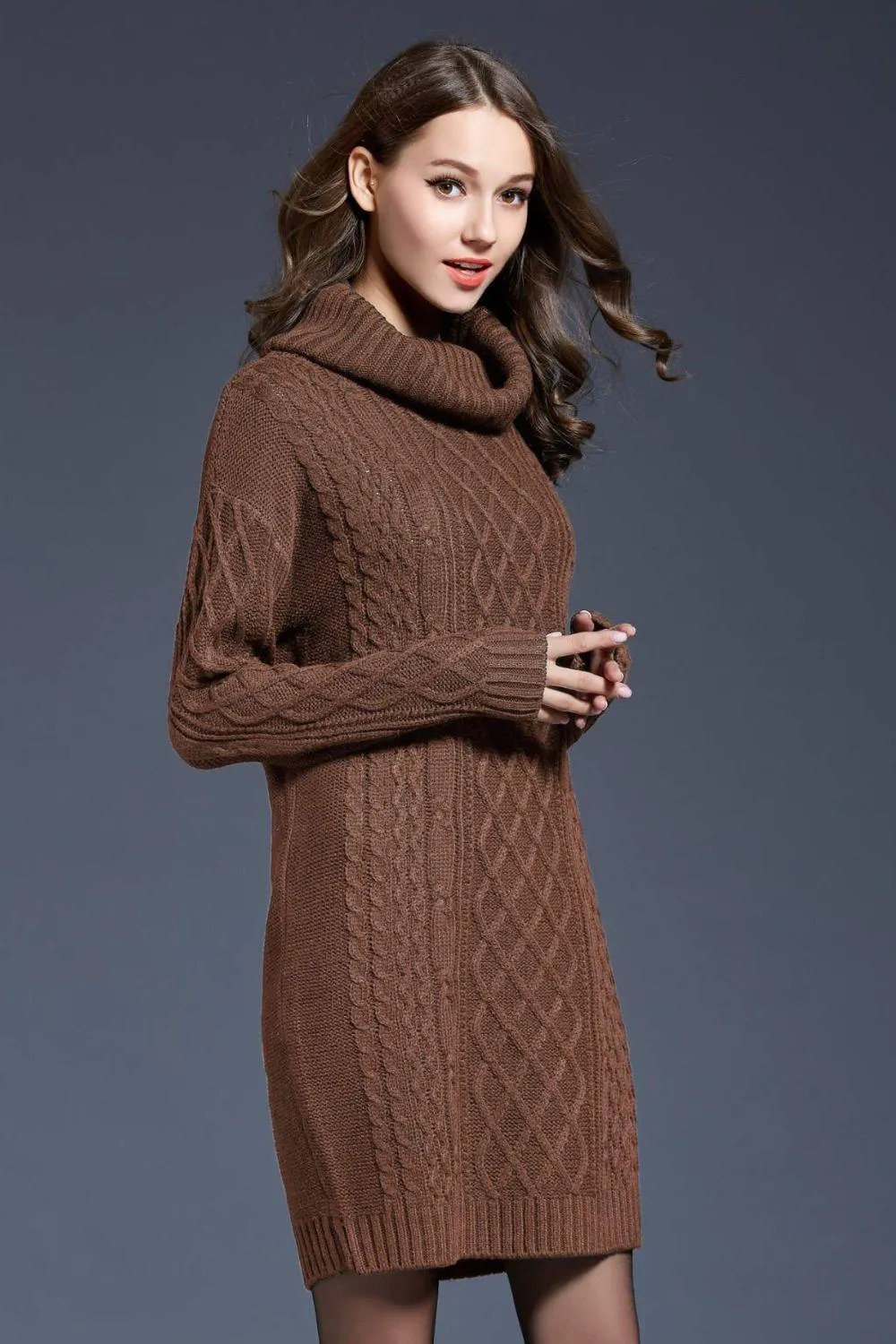 Swanky Soft Cowl Neck Mini Sweater Dress