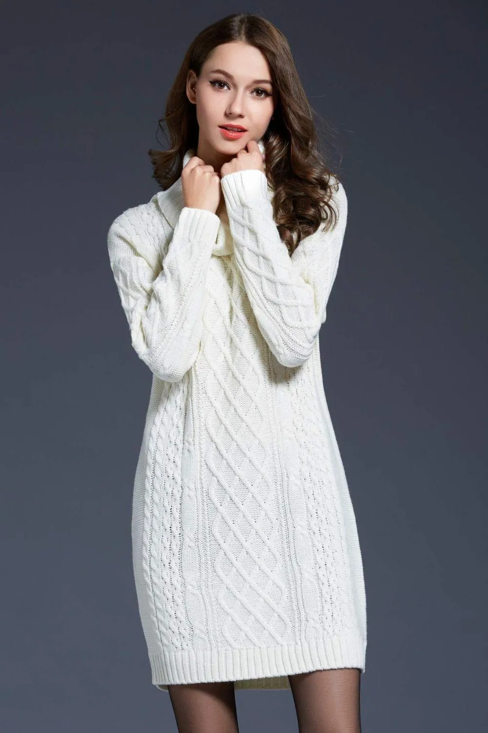 Swanky Soft Cowl Neck Mini Sweater Dress