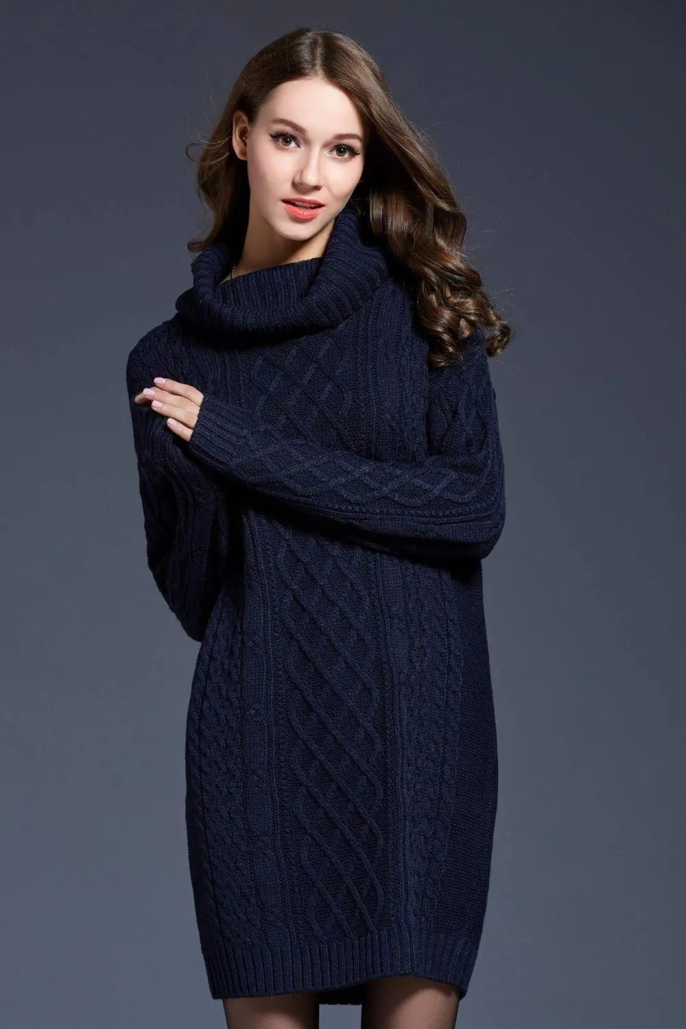 Swanky Soft Cowl Neck Mini Sweater Dress