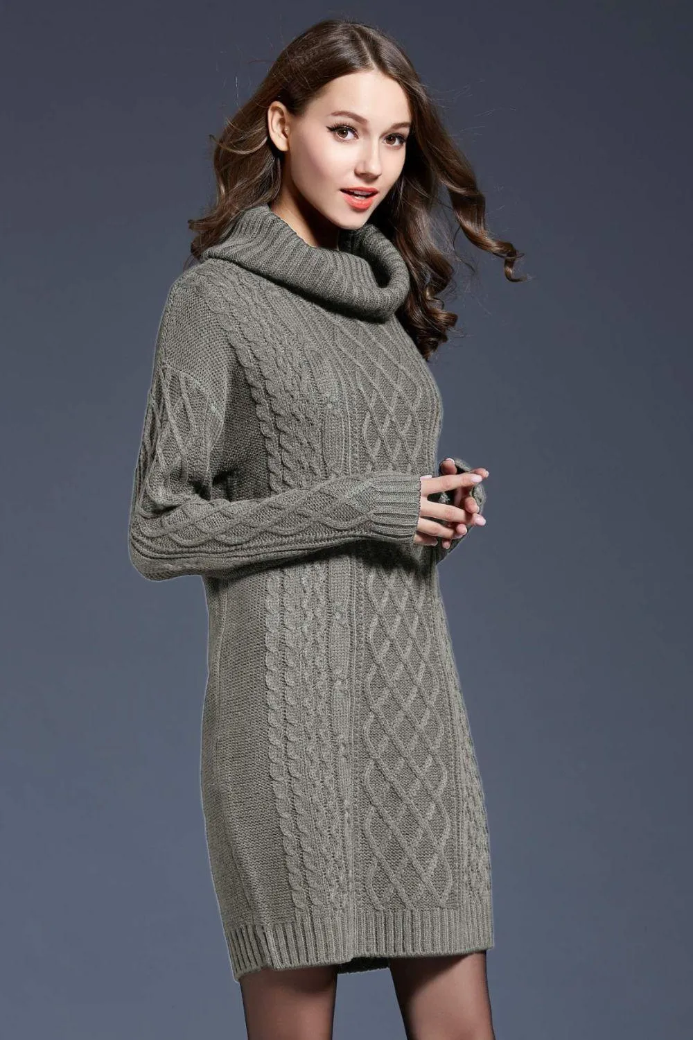 Swanky Soft Cowl Neck Mini Sweater Dress