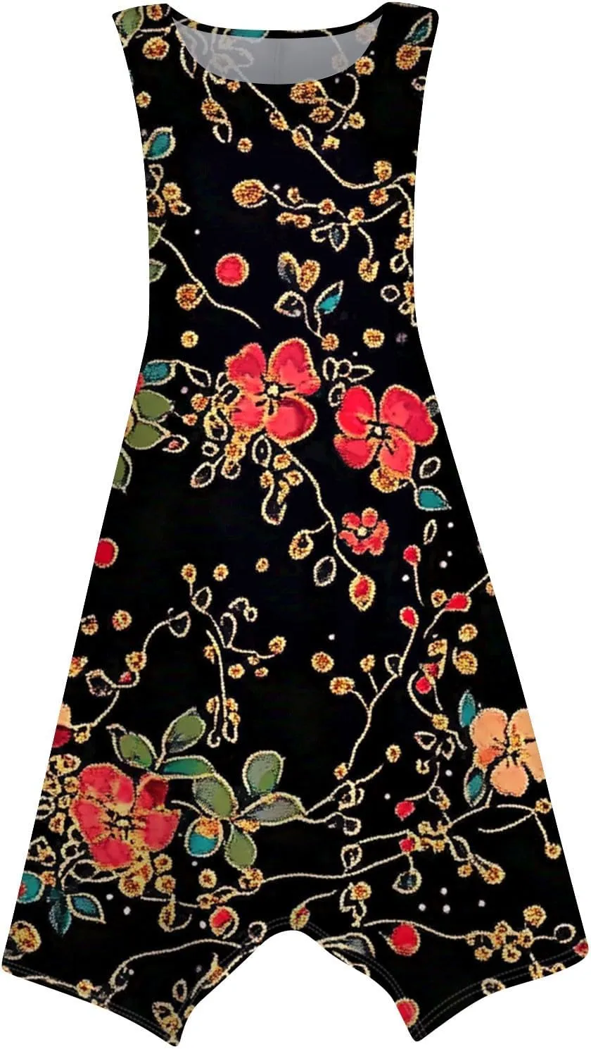 Tank Dress for Women Summer Midi Sleeveless Irregular Hem Midi Dress U-Neck Semi Formal Dresses A Line with Pockets