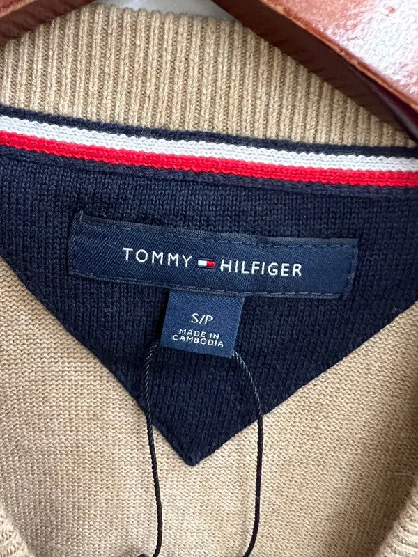 Tommy Hilfiger Men's  Niles Logo Crewneck Sweater Light Beige Heather 78J6644 250