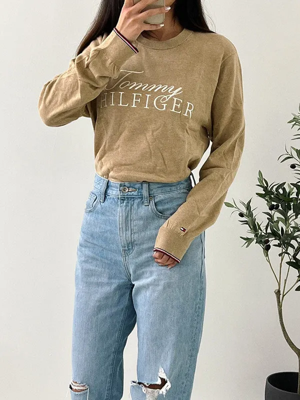 Tommy Hilfiger Men's  Niles Logo Crewneck Sweater Light Beige Heather 78J6644 250