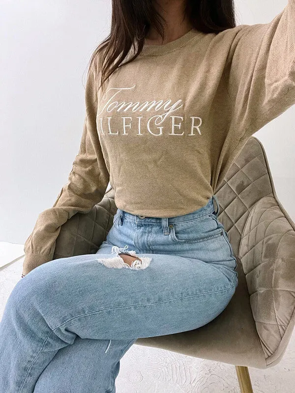Tommy Hilfiger Men's  Niles Logo Crewneck Sweater Light Beige Heather 78J6644 250