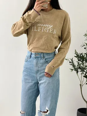 Tommy Hilfiger Men's  Niles Logo Crewneck Sweater Light Beige Heather 78J6644 250