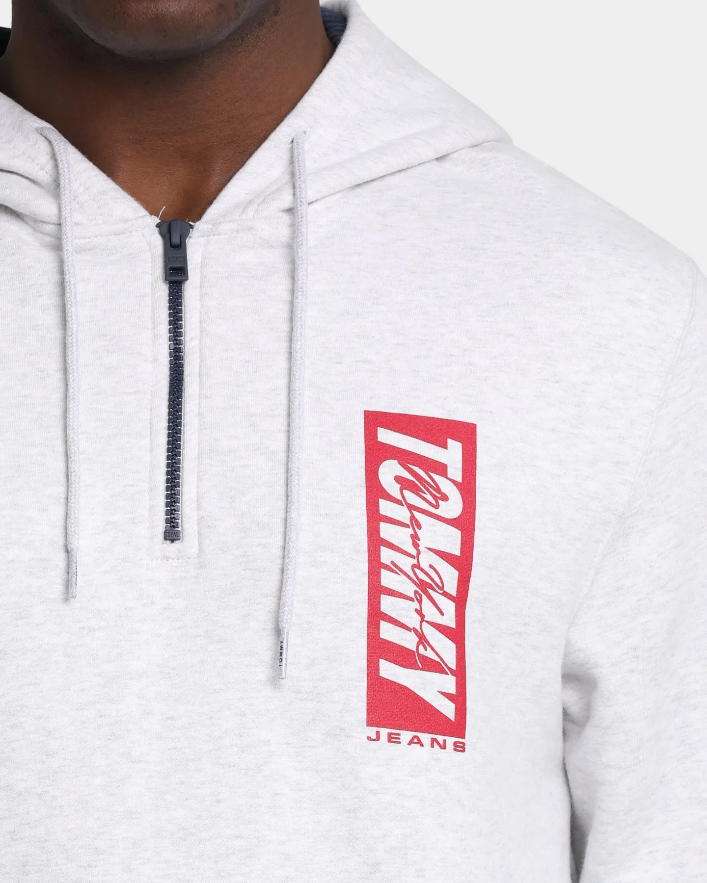 Tommy Jeans TJM Essential Script Zip Through Hoodie Silver Grey Heather