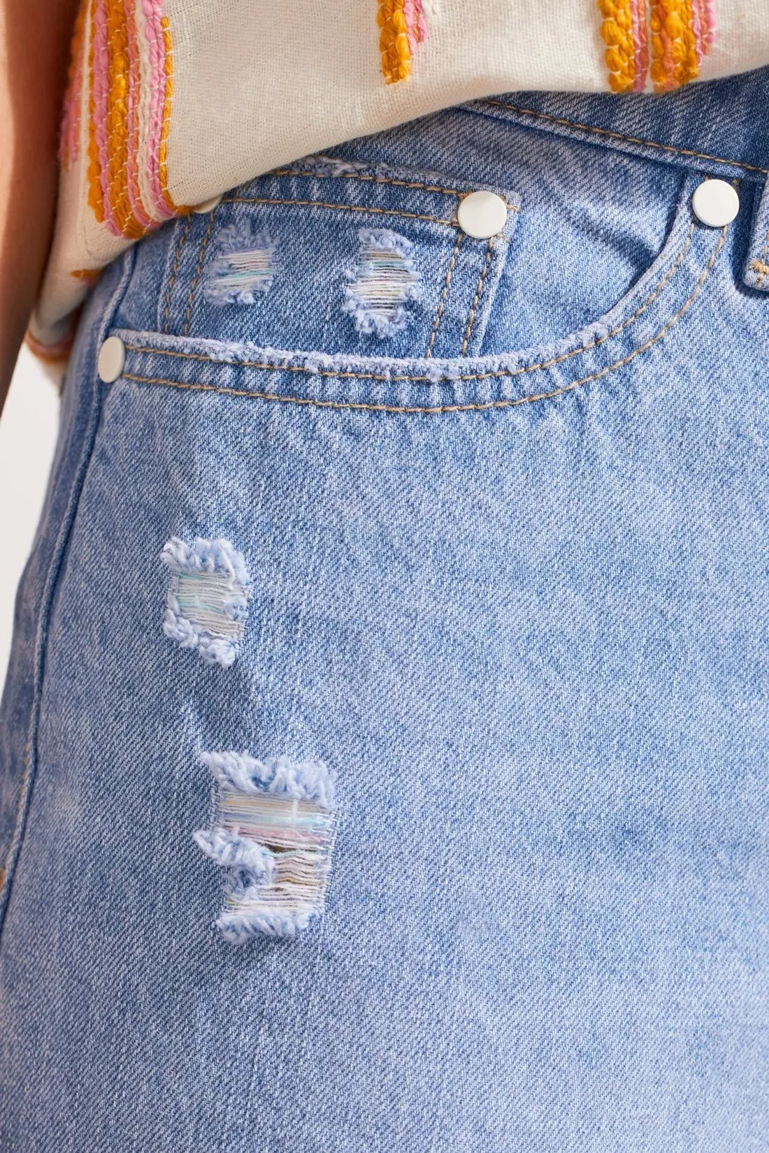 Tribal Eco-Conscious Audrey Rainbow Thread Distressed Jeans