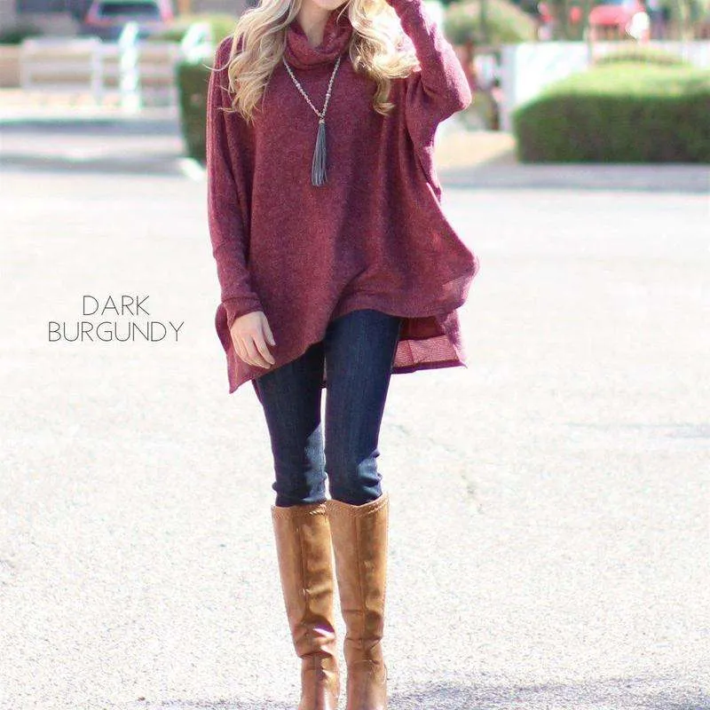 Ultra Soft Cowl Neck Sweater Tunic | S-XL