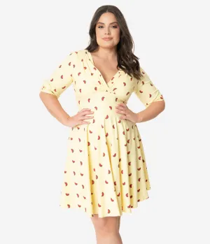 Unique Vintage Plus Size Light Yellow Watermelon Print Delores Fit & Flare Dress