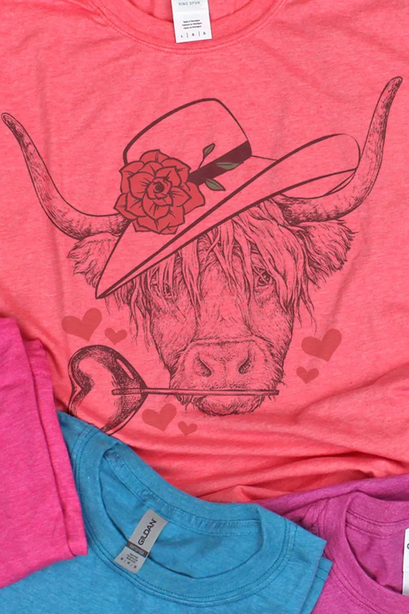 Valentine Highland Cow Softstyle Adult T-Shirt