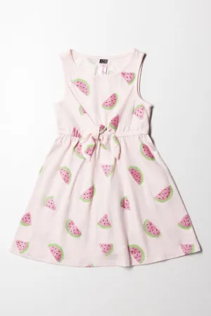 Watermelon Sleeveless Knit Dress  Tie Light Pink