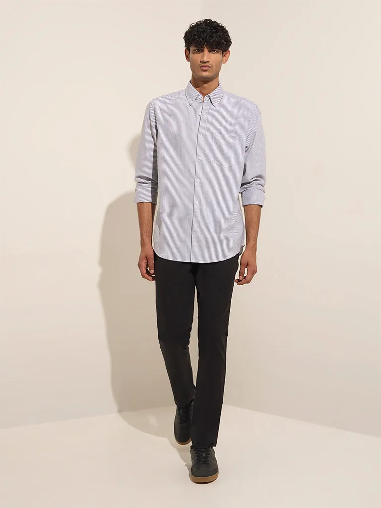 WES Casuals Grey Striped Relaxed-Fit Cotton Shirt