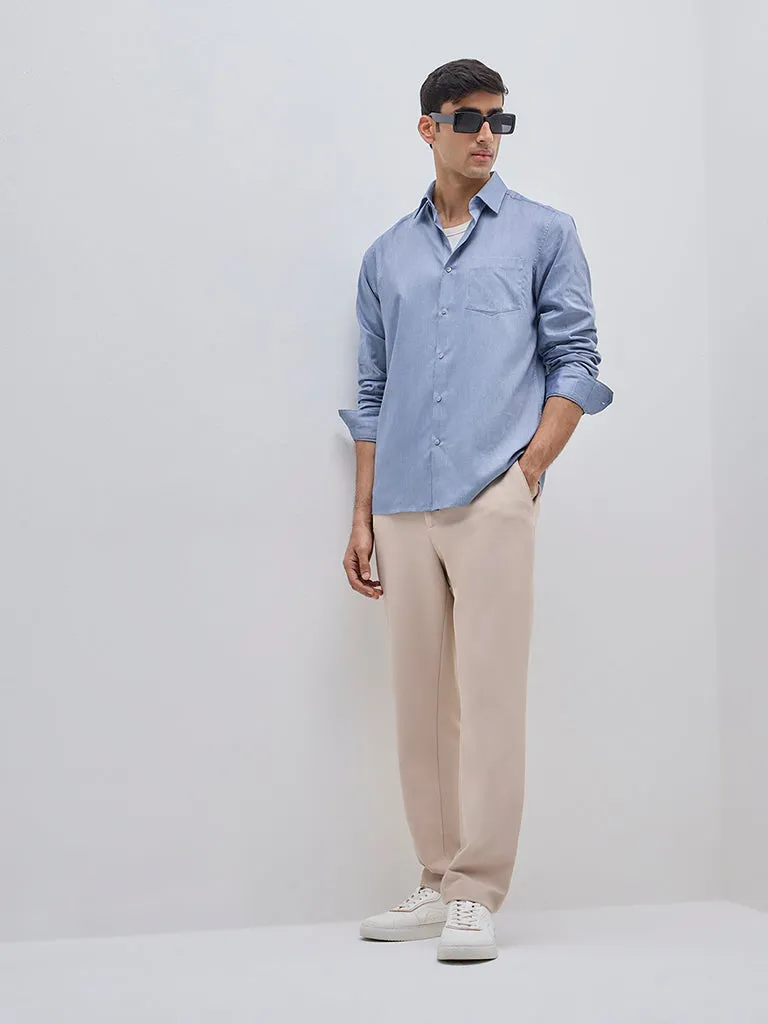 WES Formals Blue Slim-Fit Cotton Shirt