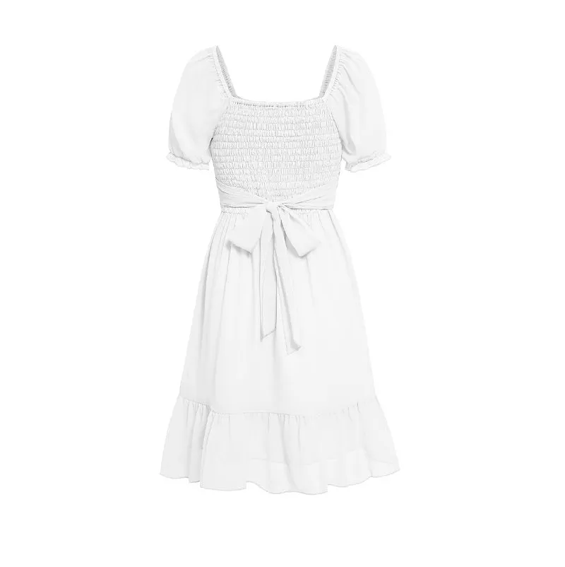 White Bridesmaid Dresses Puffed Short Sleeve