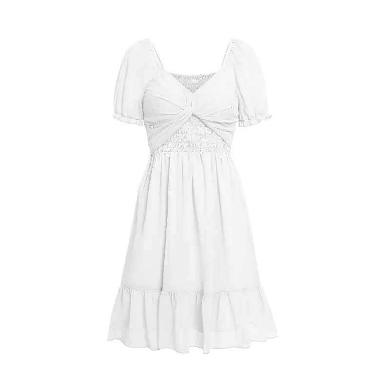 White Bridesmaid Dresses Puffed Short Sleeve