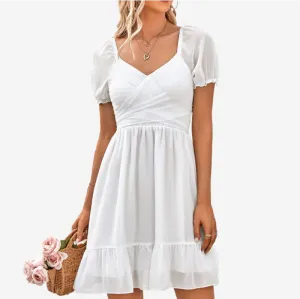 White Bridesmaid Dresses Puffed Short Sleeve