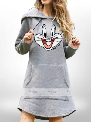 Winter Selling Hoodies Women Sweatshirt Printed Long Length Pocket Sweatshirt