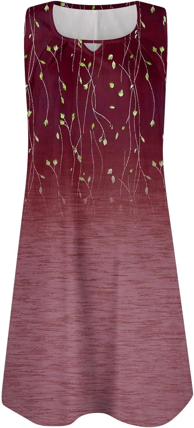 Womens Casual Crew Neck Tank Dresses Floral Hawaiian Beach 2025 Spring Summer Sundress Vacation Sleeveless Dress