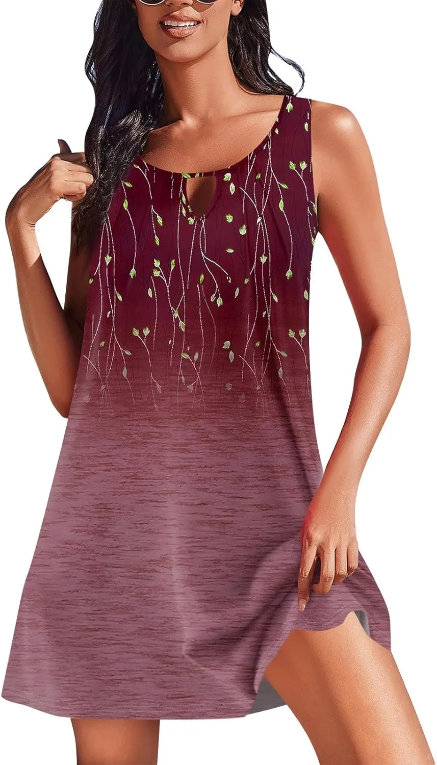 Womens Casual Crew Neck Tank Dresses Floral Hawaiian Beach 2025 Spring Summer Sundress Vacation Sleeveless Dress