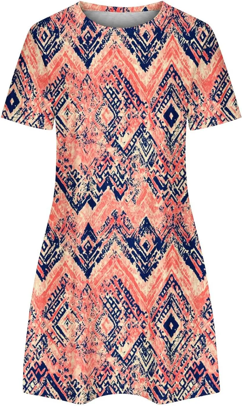 Women's Floral T-Shirt Dress Casual Summer Short Sleeve Mini Dresses Crewneck Tunic Trendy Sundress