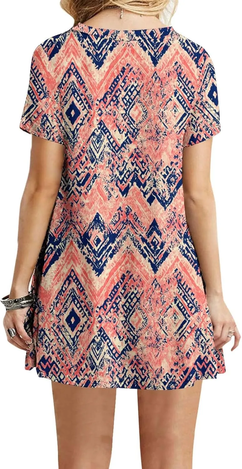 Women's Floral T-Shirt Dress Casual Summer Short Sleeve Mini Dresses Crewneck Tunic Trendy Sundress