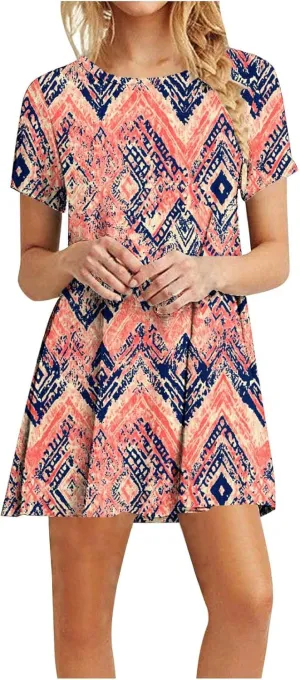 Women's Floral T-Shirt Dress Casual Summer Short Sleeve Mini Dresses Crewneck Tunic Trendy Sundress