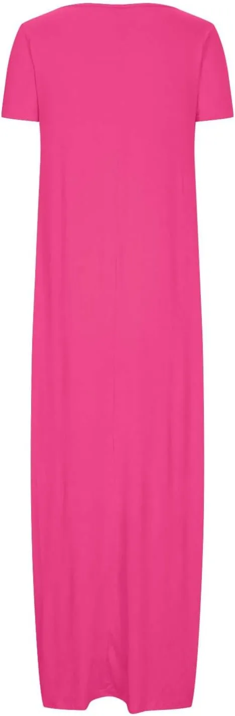 Womens Short Sleeve Scoop Neck Plus Size Maxi Midi Dress Solid Casual Tshirt Dress 2025 Trendy Summer Long Dresses